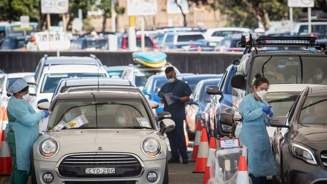 Bondi Beach drive-through COVID testing clinic on Christmas day. Picture: Julian Andrews