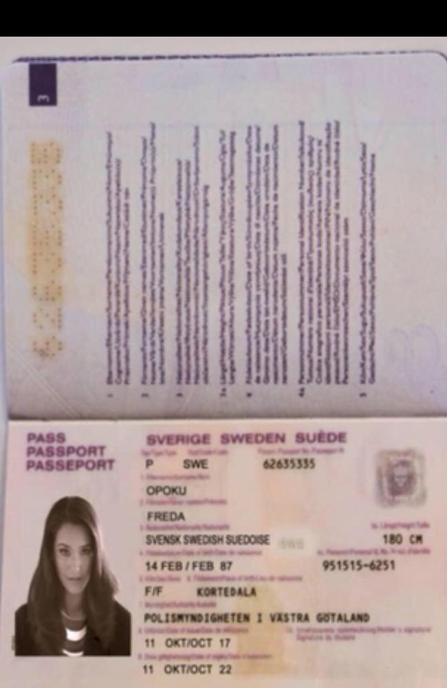 A passport claiming to be Freda, a 35-year-old Swedish woman, sent through to Mr Dolton.