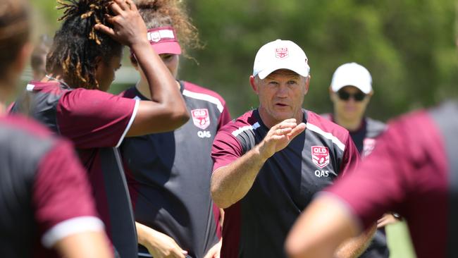 Trevor Gillmeister leads a Queensland Womens Rugby League training session.Photo Lachie Millard