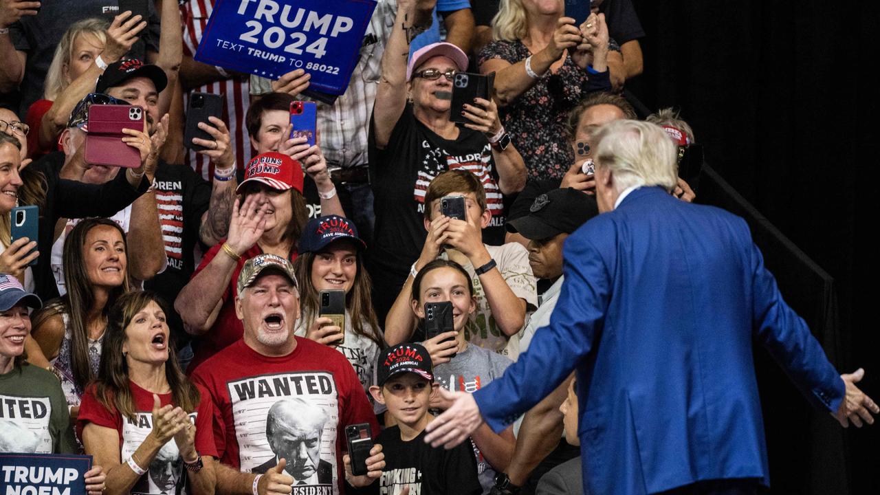 Former US president and Republican Presidential hopeful Donald Trump gestures as he leaves the stage after speaking during the South Dakota Republican Party. Picture: Andrew Caballero-Reynolds/AFP