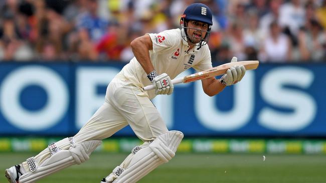 Alastair Cook on the way to his double century on day three.