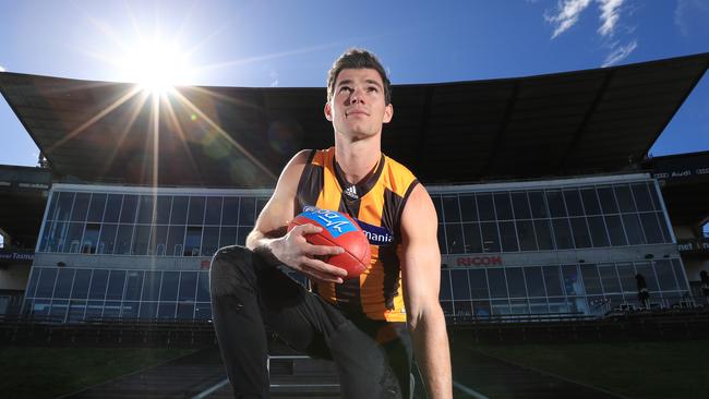 Jaeger O’Meara at Waverley after becoming a Hawks player. Picture: Alex Coppel.