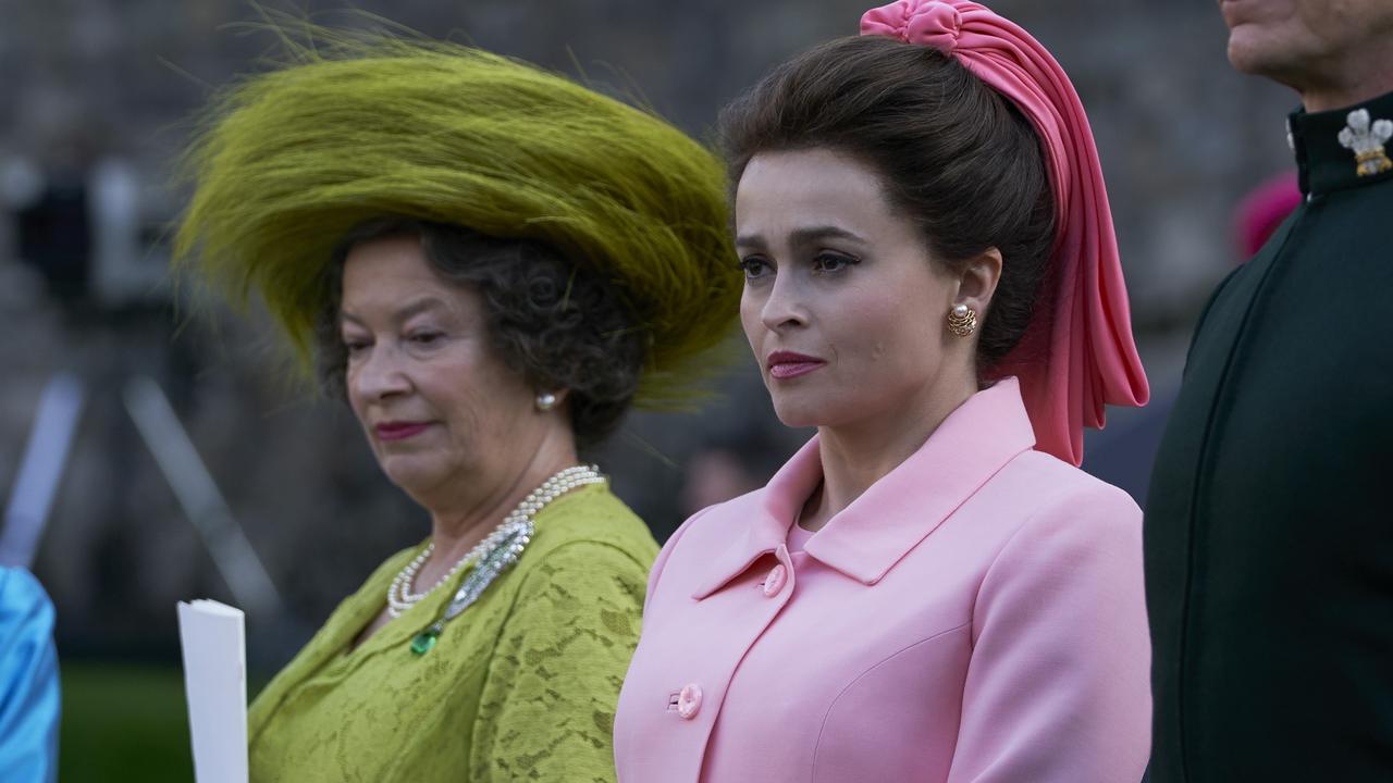 Helena Bonham Carter’s Princess Margaret is seen erupting over the treatment of the sisters in The Crown. Picture: Supplied by Netflix.