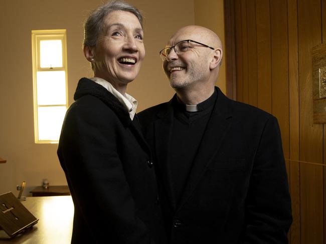 Wednesday 16th August 2023.  The Australian.Father Sam Randall and his wife Mirjam.  Father Randall is a former Church of England priest who switched to the Catholic Church.  He says being married has made him a better priest.Photograph by Arsineh Houspian.