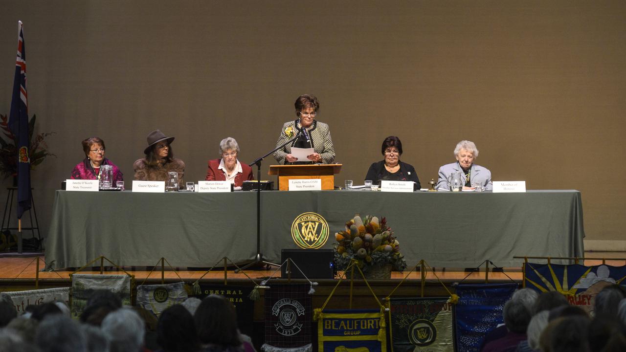 CWA Victoria president Lynette Harris OAM addresses the CWA Victoria annual general meeting in 2019 was held at the Williamstown Town Hall. Picture: Dannika Bonser