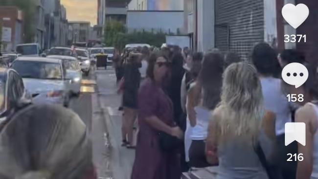 Bargain hunters queued from 7am to get into the Henne warehouse. Picture: TikTok