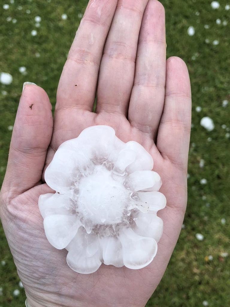 A massive hailstone is collected in western Sydney. Source: Twitter