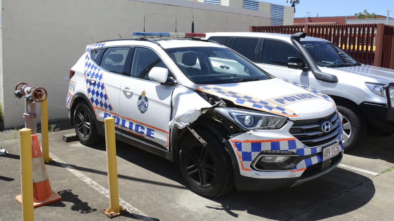 Police allege Michael Wade Hearn collided with this police vehicle after officers spikes the tires of the stolen utility he was travelling in.