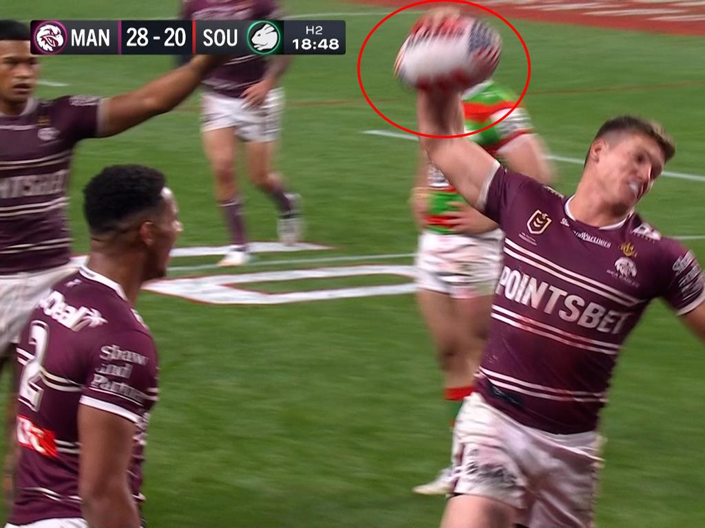 Reuben Garrick knew this was the only time he’d get to play in an NFL stadium and the Sea Eagles winger made the most of it with a US-inspired try celebration.