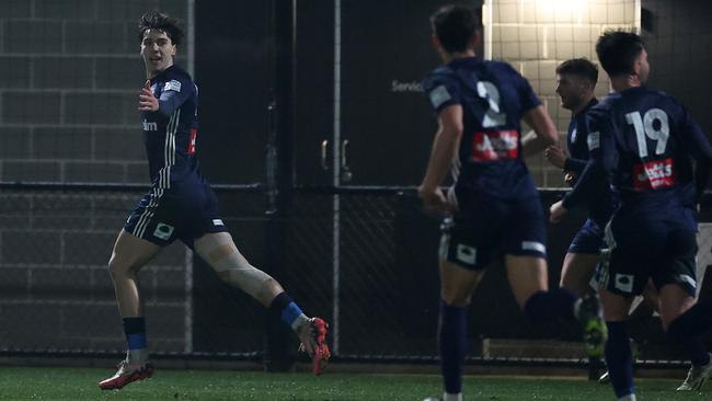 Asad Kasumovic celebrates a goal for Oakleigh Cannons. Picture: Daniel Pockett