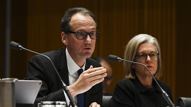 Chair of the Australian Securities and Investments Commission (ASIC) James Shipton with fellow commissioner Karen Chesterin 2019. Picture: AAP