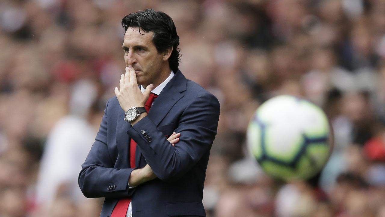 Arsenal manager Unai Emery watches from the sidelines.