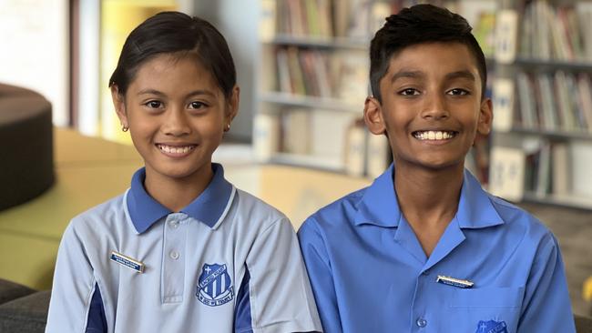 Sacred Heart Primary Mt Druitt School Captains Elyse Santos and Devin Pinto. Picture: