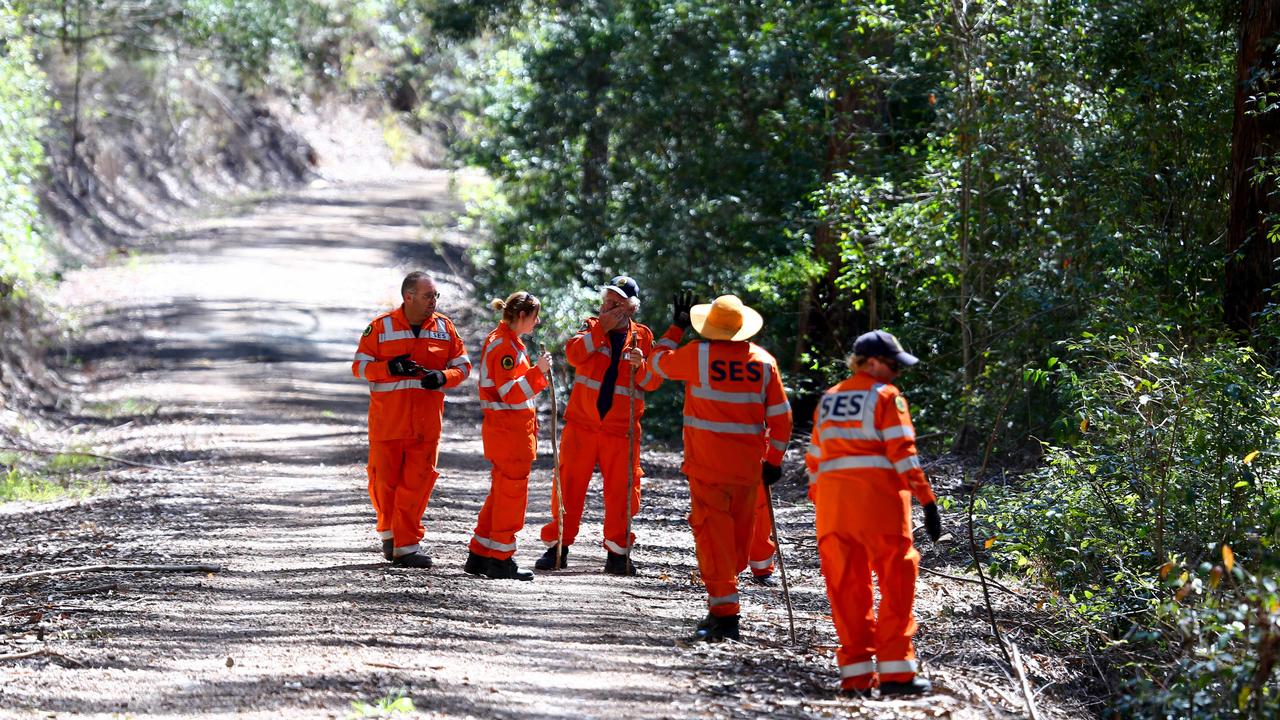 Police and SES volunteers search the roadsides of the Middle Brother Sate Forest, about 12km south of where William went missing. Picture: Nathan Edwards