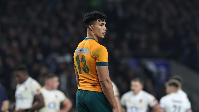 Joseph-Aukuso Suaalii of Australia looks on during the Autumn Nations Series 2025 match between England and Australia. Picture: Getty Images