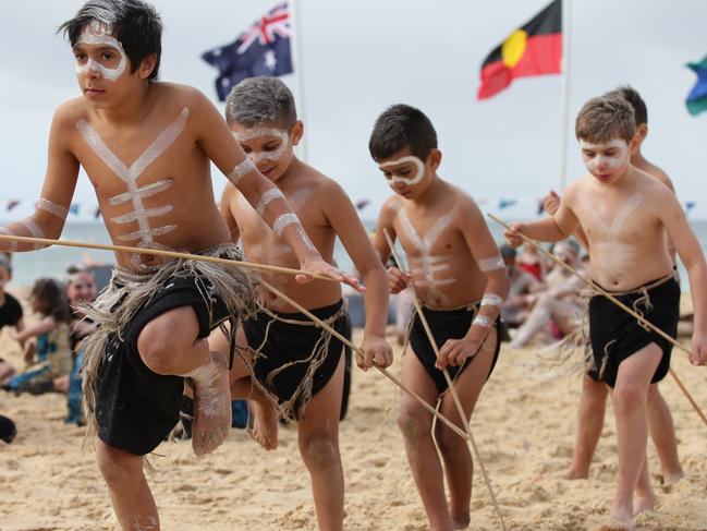 La Perouse Local Aboriginal Land Council celebrating the Koojay Corroboree on Coogee Beach. Picture: Craig Wilson