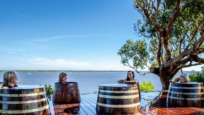 Wine barrels full of hot water look out over the clifftop.