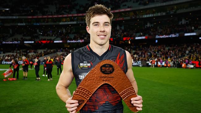 Zach Merrett after winning the Yiooken Award for his Best on Ground performance. Picture: Getty Images