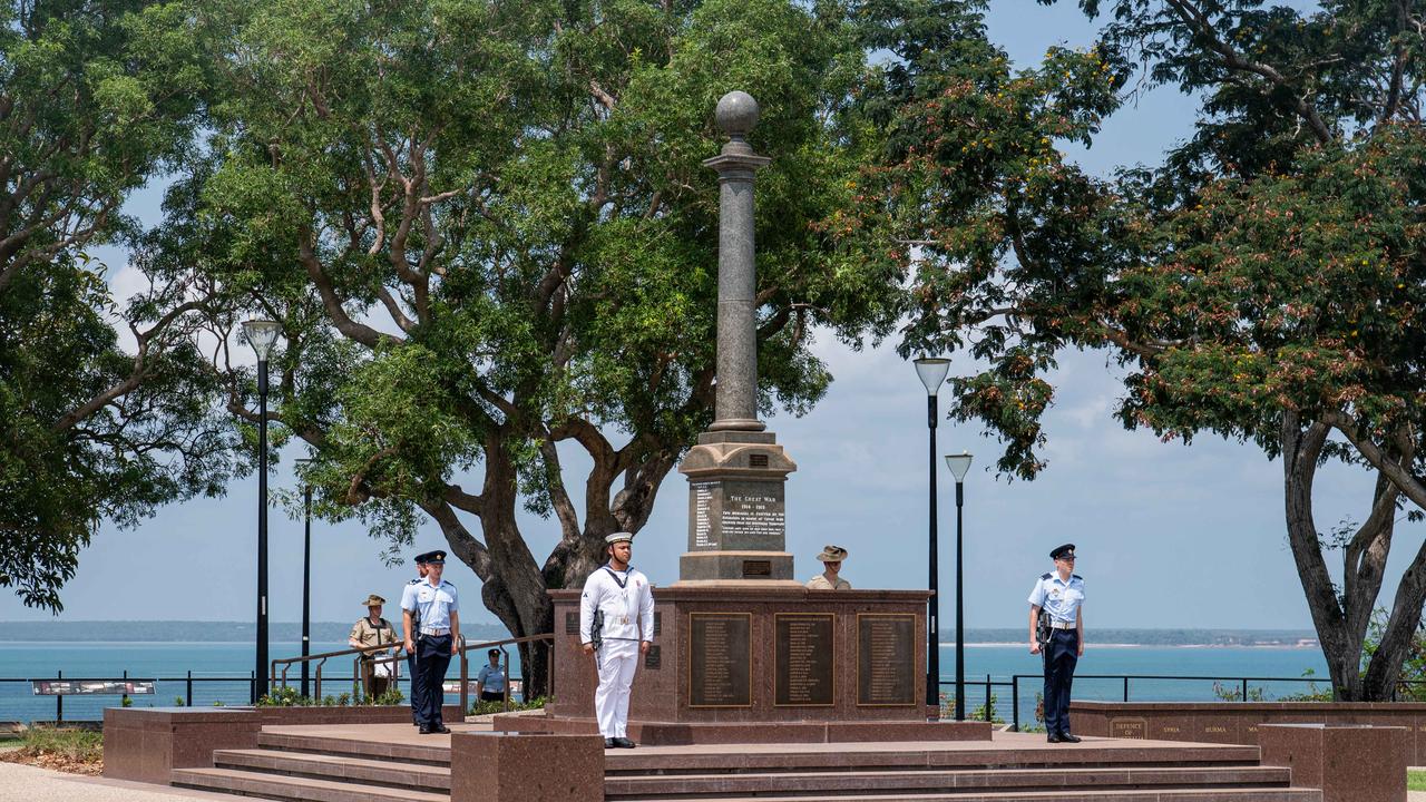 A Catafalque party launched the service at the Darwin Cenotaph.Picture: Pema Tamang Pakhrin