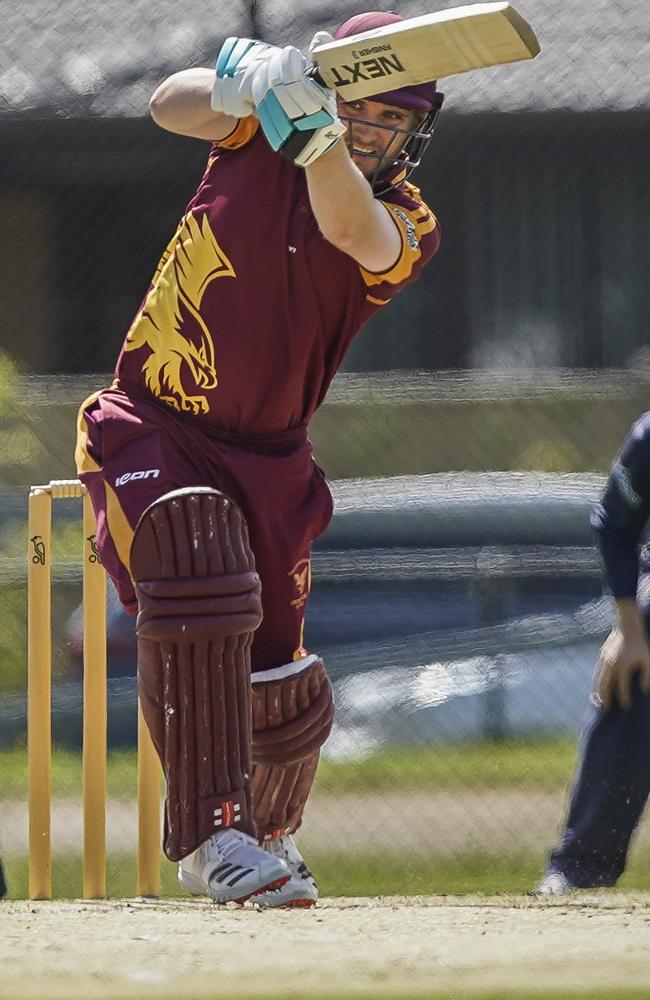 Hallam Kalora Park’s Ben Hillard hits down the ground. Picture: Valeriu Campan