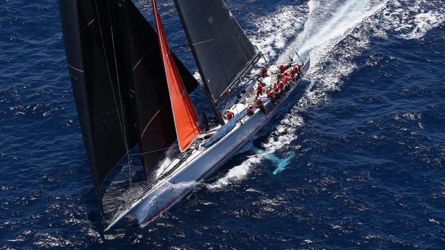 Wild Oats XI during the start of the 2018 Sydney Hobart Yacht Race in Sydney. Picture: BRETT COSTELLO