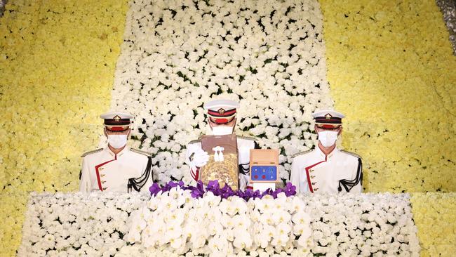 Japanese PM’s ashes during the service. Picture: Getty Images