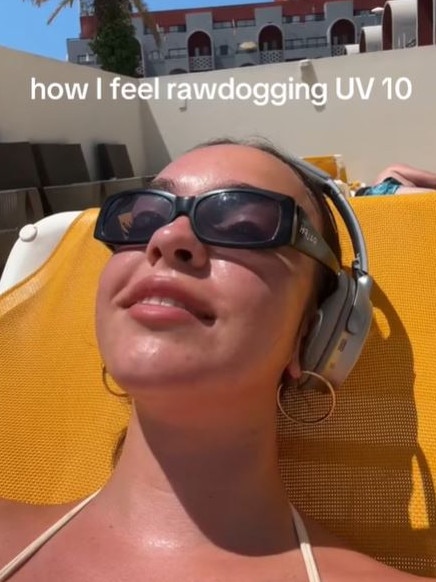 A worrying new Gen Z habit that involves sunbaking with no SPF on has begun trending on social media. Picture: TikTok