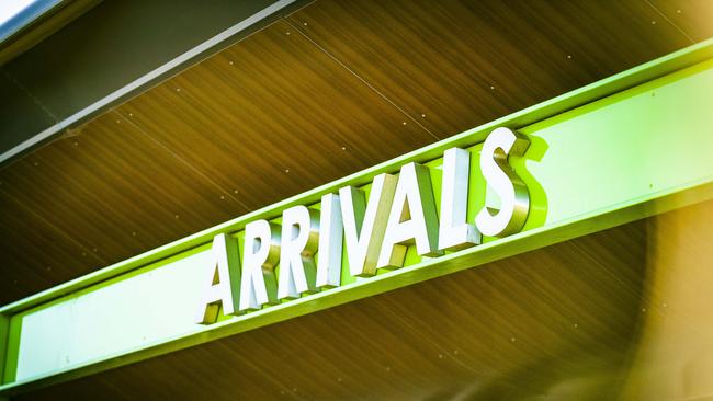 Hobart Airport Arrivals signage. Picture: MATHEW FARRELL