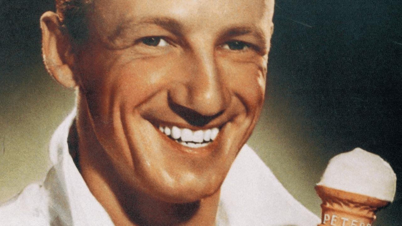 Don Bradman in an ice cream ad for Peters.