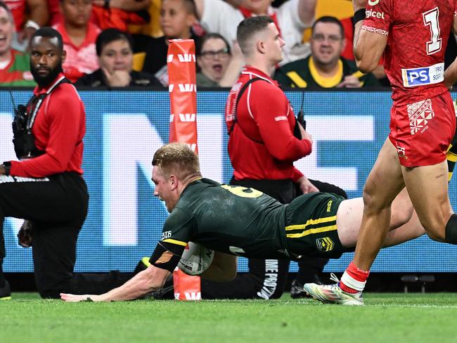 Tom Dearden wrapped up the win for the Aussies, with a try on debut in the dying minutes, Picture: Getty Images