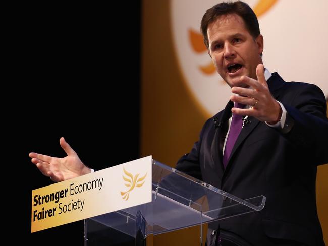 Former British Deputy PM, Nick Clegg, who is now VP of Facebook’s global affairs, defended the tech giant over its ban on Australian users sharing news. Picture: Getty Images