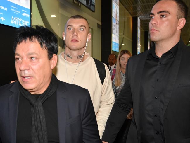 Dustin Martin arriving back from New Zealand. Picture: Jay Town