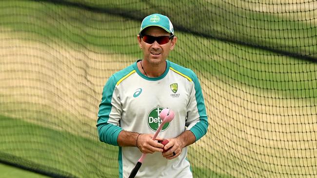 Coach Justin Langer during a net session at the Gabba