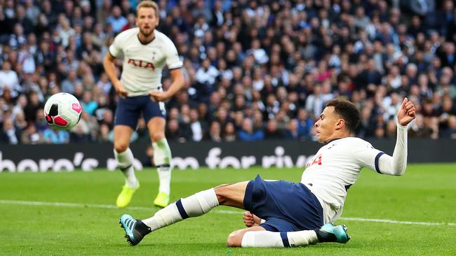 Tottenham’s Dele Alli scores his side’s equaliser against Watford at Tottenham Hotspur Stadium. Picture: Getty Images