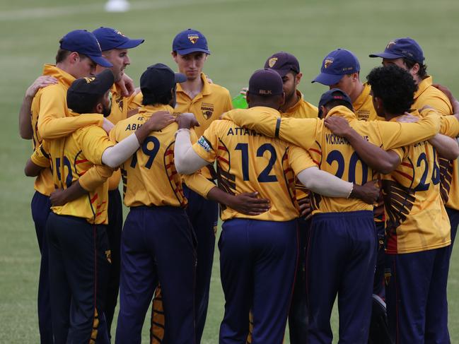 Premier Cricket: Fitzroy Doncaster v Kingston HawthornKingston Hawthorn  players gather before the game.Picture: Stuart Milligan