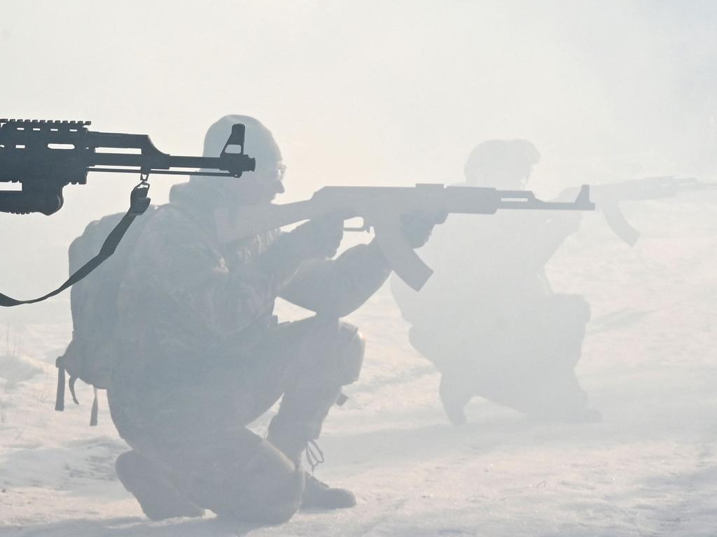 Ukrainian reservists take part in exercises near Kiev on December 25, 2021. Picture: Sergei Supinsky/AFP