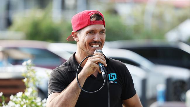 Drew Brauer from mental health charity Kick On helped organise an informal gathering on the Holloways beachfront one year on from the flood that devastated the Holloways Beach community. Picture: Brendan Radke