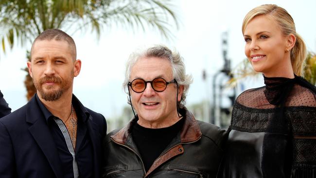 Tom Hardy and Charlize Theron with Mad Max director George Miller.