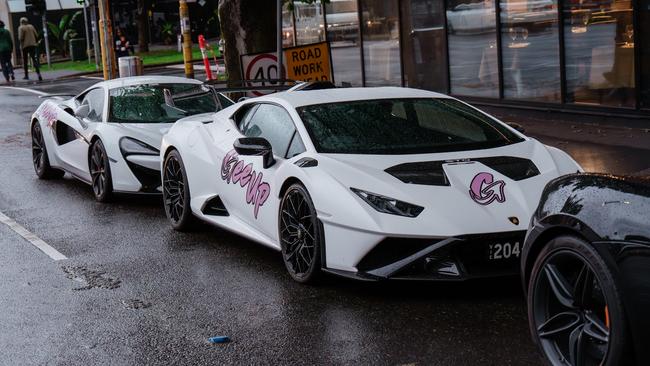 Gee Up stickers were plastered on Lamborghinis parked down the street. Picture: Supplied