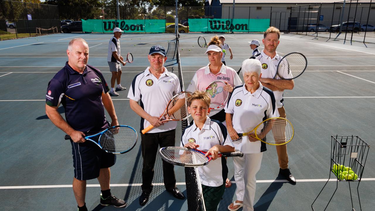 Marion Tennis Club members Tony Davey, Nigel Dally, Liz Hearn, Pat Carey, Kym Morgan and Korbyn Hearn, 9.