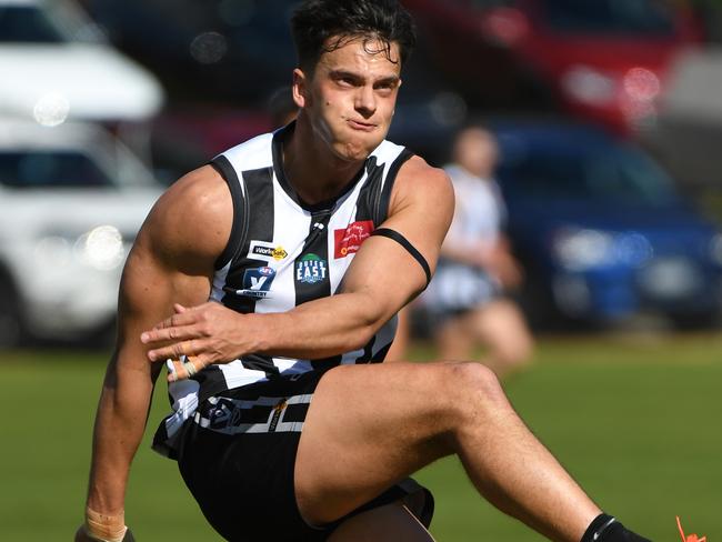 Trent Cody of Narree Warren is seen in action during the AFL Outer East Preliminary Final at Healesville Showgrounds, Melbourne, Saturday, September 21, 2019. Narre Warren V beaconsfield. (AAP Image/James Ross) NO ARCHIVING