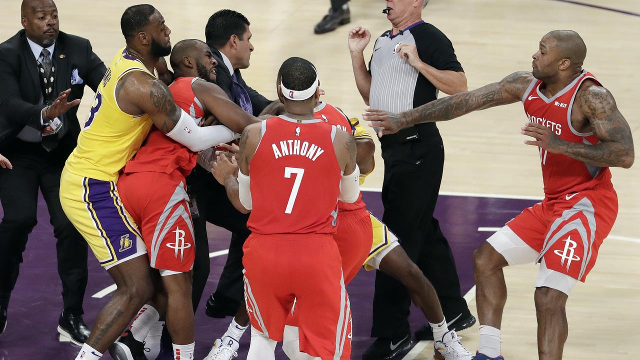NBA fight video Lakers v Rockets, Rajon Rondo spits on Chris Paul