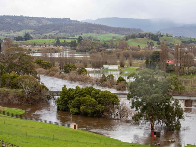 Extensive flooding viewed from Gordon river road in the Derwent Valley on Monday 2nd September 2024.