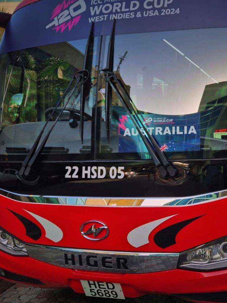 Aussie team bus in West Indies with wrong spelling. Picture: Supplied