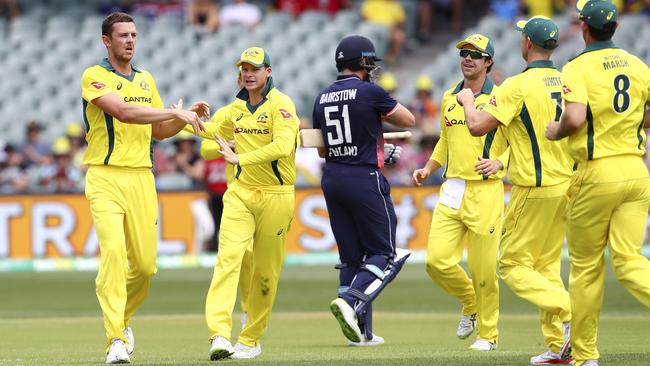 Jonny Bairstow trudges off the field after being dismissed for a duck. Picture: Sarah Reed