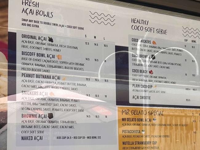 Mr Gelato’s menu as it previously appeared. Picture: Supplied