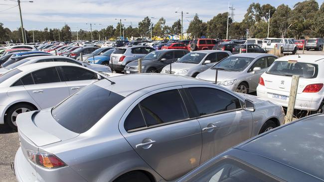 A temporary carpark at South Morang railway station in 2019. Picture: Ellen Smith