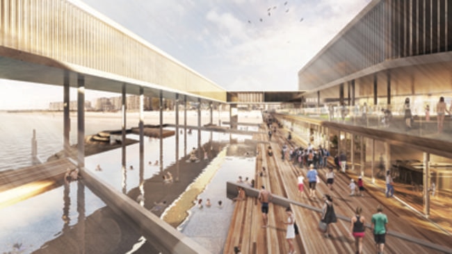 An artist’s impression of a baths coming off a redeveloped Glenelg jetty. Picture: Mott MacDonald