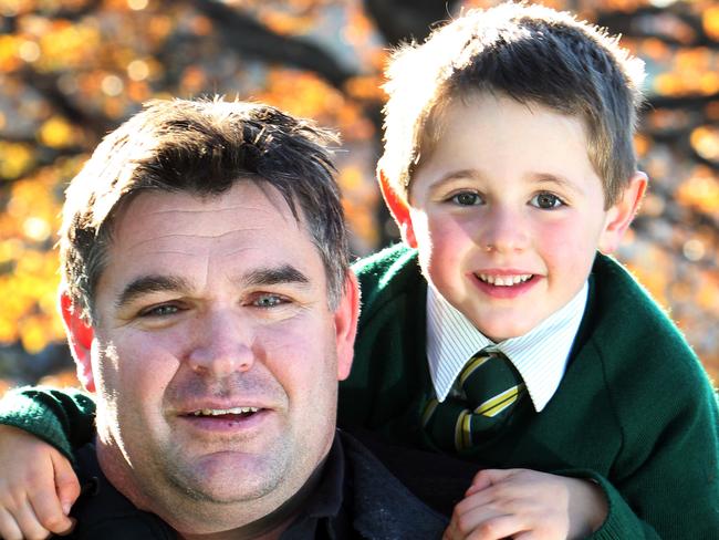 Jett Pattinson 5 with his Dad Jeremy Pattinson. Jett has been nominated for a Pride of Australia Child of Courage medal after helping save his Dad Jeremy who had suffered serious fractures in a motorbike accident last year.