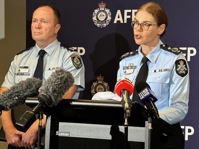 Australian Federal Police Assistant Commissioner Justine Gough and NSW police Assistant Commissioner Michael Fitzgerald address a media conference about a former childcare worker being charged with 1623 child abuse offences against 91 children. Picture: Mohammad Alfares